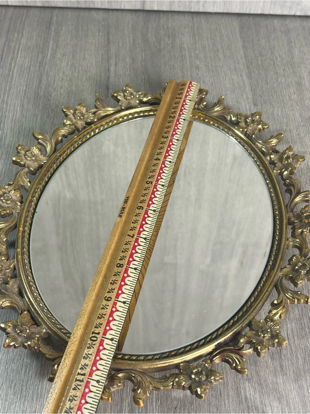 Vintage Homco Mirror Gold Plastic Frame Ornate Floral Vanity Tray Oval 11-1/2”